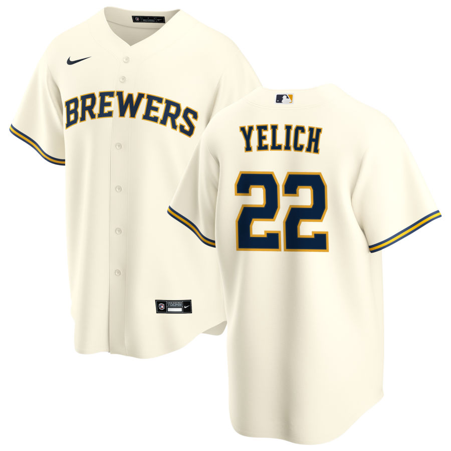 Nike Men #22 Christian Yelich Milwaukee Brewers Baseball Jerseys Sale-Cream